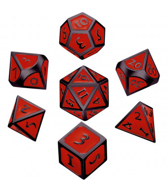 Hestya 7 Pieces Metal Dices Set DND Game Polyhedral Solid Metal DandD Dice Set with Storage Bag and Zinc Alloy with Enamel for Role Playing Game Dungeons and Dragons (Black Nickel red)