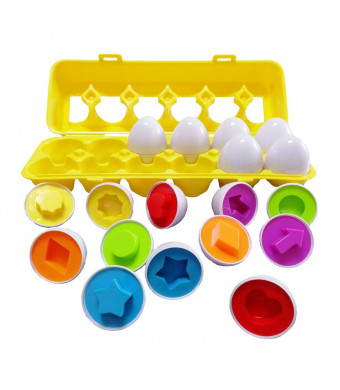 J-hong Matching Eggs - Toddler Toys - Educational Color and Recognition Skills Study Toys, for Learn Color and Shape Match Egg Set, for Age 2 Years Old and 2 Years Up Kid Baby Toddler Boy Girl. (12 Eggs)
