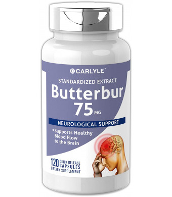 Carlyle Butterbur Extract 75 mg 120 Capsules  Migraine Headache Formula  Non-GMO, Gluten Free, PA Free