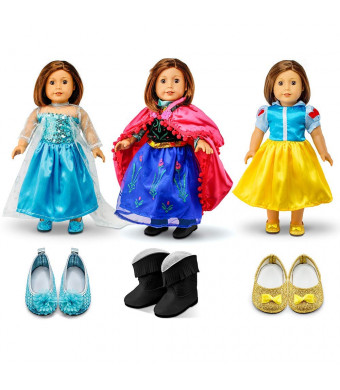 Oct17 Fits Compatible with American Girl 18" Princess Dress 18 Inch Doll Clothes Accessories Costume Outfit 3 Sets