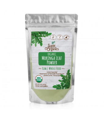 Super Organics Moringa Leaf Powder | Organic Superfood Powder | Raw Superfoods | Whole Food Supplement | Good Source of Iron  Vegan, Non-GMO and Gluten-Free, 8 Ounces