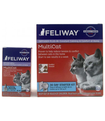 Feliway MultiCat Pheremone Diffuser and 2 Refills Cat Calming Product 60 Day Supply Bundle