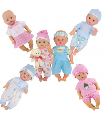 Dressbar 6pcs for 10-11-12 Inch Baby Doll Clothes Outfits Reborn Newborn Costumes with Bear Doll Birthday Xmas Gift Wrap