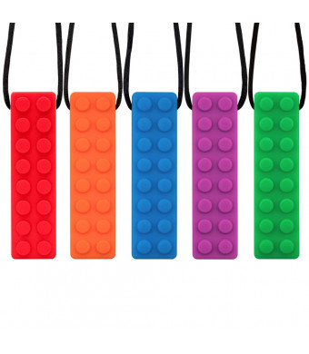 URlighting Sensory Chew Necklace (5 Pack) - Teether Necklace Toy, Strong Silicone Chewy Tool, Chewing Pendant for Boys Girls with Autism, ADHD, SPD, Oral Motor Teething Biting Needs