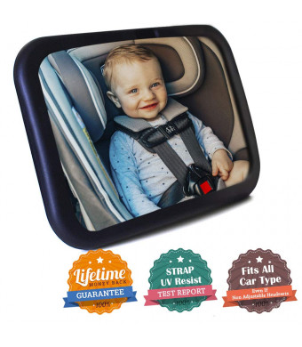 Baby Car Mirror- Baby Mirror for Car- Super Easy to Install 11.8x7.5 View Shatterproof Rear Facing Infant Car Seat Mirror with Resistant UV Strap and Fits All Cars -Best Baby Shower Gift
