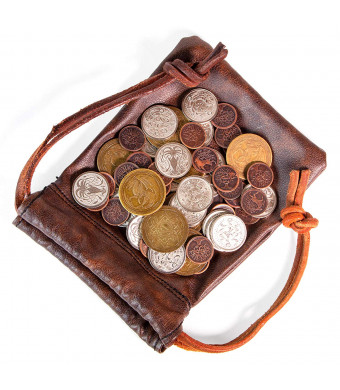 The Dragon's Hoard: 60 Real Metal Fantasy Coins with Leather Pouch | Board Game Accessory for Tabletop RPG Role-Play Strategy Games | Bronze, Silver, and Gold Colored Coins