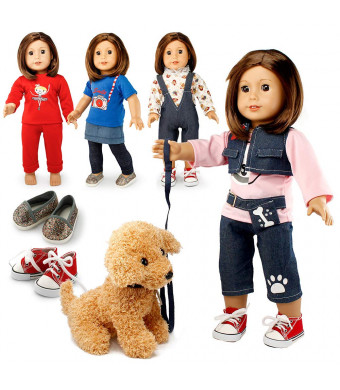 Oct17 Doll Clothes for American Girl 18 inch Dolls Wardrobe Makeover Outift Dog Puppy Casual Wear Bundle