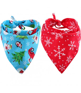KZHAREEN 2 Pack Christmas Dog Bandana Reversible Triangle Bibs Scarf Accessories for Dogs Cats Pets Animals