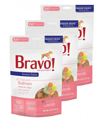 Bravo! Bonus Bites All Natural Freeze Dried Salmon Dog Treats - Grain and Gluten Free - 2 Ounce Bags