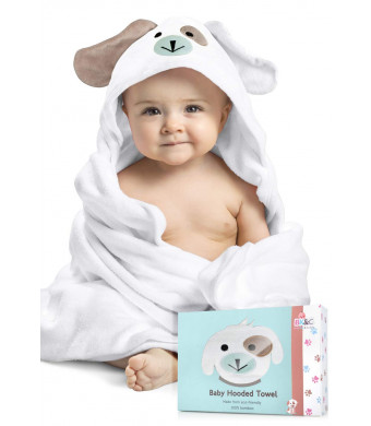 Baby Hooded Towel for Newborn and Toddler - 100% Premium Organic Bamboo Cotton. for Boys and Girls. X-Large, 35 x 35 inches. Perfect Baby Shower Gift with Bonus Washcloth and Greeting Card