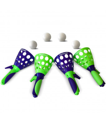 Geospace 12513 The Original Pop 'N Catch Game, 2 Pack of Two Launchers Each, Purple/Green