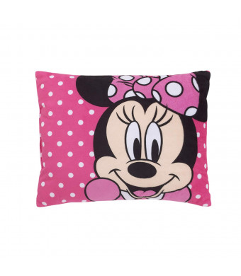 Disney Minnie Mouse Bright Pink Soft Plush Decorative Toddler Pillow, Pink, White, Black