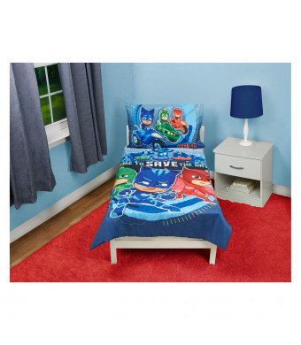 PJ Masks Time to Save The Day 4 Piece Toddler Bedding Set, Blue