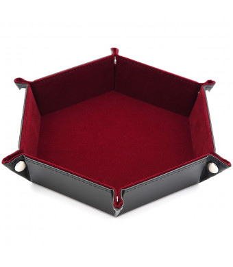 Dice Folding Hexagon Tray w/Red Velvet Rolling for DND Dice Games and Candy Holder Storage