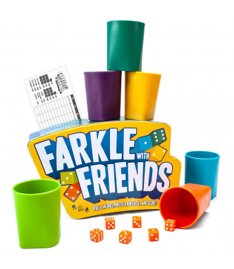Farkle With Friends: The Classic Dice Game 6-Player Party Tin | Set Includes 36 Dice, 6 Dice Cups, 25 Scorecards Premium Storage Tin | Family Dice Game