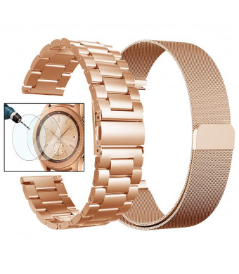 Valkit for Galaxy Watch (42mm) Bands, Rose Gold Sets, 20mm Stainless Steel Band + Milanese Loop Mesh Strap Replacement Metal Band Bracelet Sets, Compatible Samsung Galaxy Watch 42mm, 2-Pack, Rose Gold