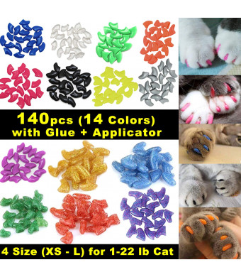 VICTHY 140pcs Cat Nail Caps, Colorful Pet Cat Soft Claws Nail Covers for Cat Claws with Glue and Applicators