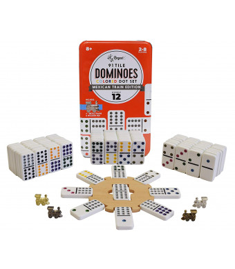 Regal Games Double 12 Mexican Train Dominoes with Wooden Hub and Metal Trains