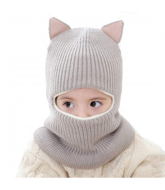 Cat Ear Baby Girls Boys Winter Hat Toddler Knitted Hood Scarf Beanies with Fleece Lining