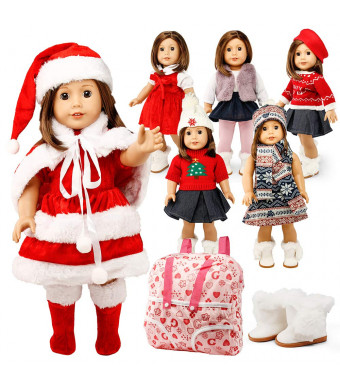 Oct17 Doll Clothes for American Girl 18 inch Dolls Wardrobe Makeover Outift Christmas Santa Casual Dress Boots Bundle