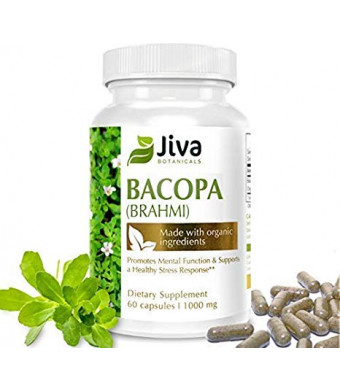 Bacopa Monnieri - BRAHMI (1000 mg) - Nootropics - Brain Supplement - Supports Focus, Concentration, Memory, and Stress Management - Veg Capsules - by JIVA BOTANICALS