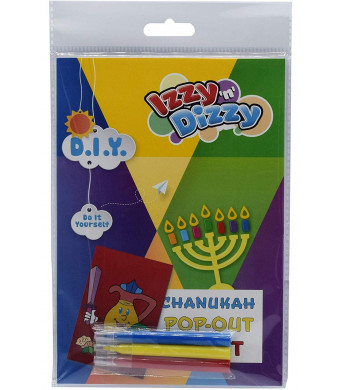 Izzy n' Dizzy Hanukkah Pop-Out Art Kit - Includes 8" x 6" Board and 3 Markers (Non-Toxic) - Chanukah Arts and Crafts - Gifts and Games