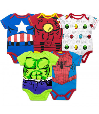 Marvel Baby Boys' 5 Pack Bodysuits - The Hulk, Spiderman, Iron Man and Captain America