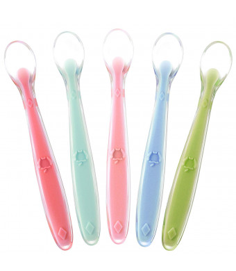 Best First Stage Baby Spoons BPA Free, 5-Pack, STARIGHT Soft Silicone Baby Feeding Training Spoon Gift Set for Infant