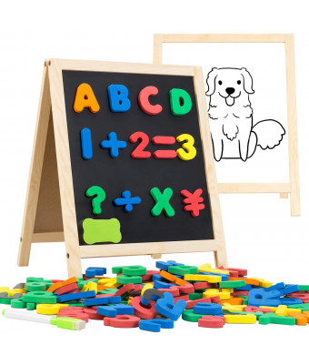 INNOCHEER Magnetic Letters and Numbers with Easel for Kids- 133 Pieces Alphabet Magnets, Educational Dry Erase Board - Whiteboard and Chalkboard for Toddlers Writing and Drawing
