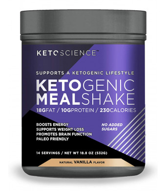 Keto Science Ketogenic Meal Shake Vanilla Dietary Supplement, Rich in MCTs and Protein, Keto and Paleo Friendly, Weight Loss, 19 oz. (14 Servings)