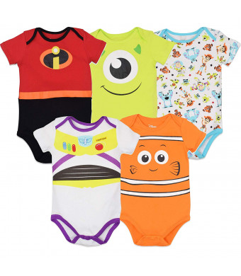 Disney Pixar Baby Boy Girl 5 Pack Bodysuits Nemo Buzz Incredibles Monsters Inc.