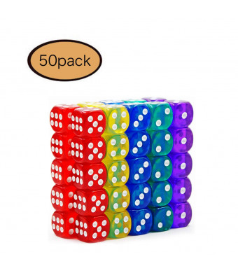 50-Pack Translucent and Solid 6-Sided Game Dice 5 Sets of Vintage Colors 14mm Dice for Board Games and Teaching Math Dice Set Classroom Accessories dice Set RPG dice