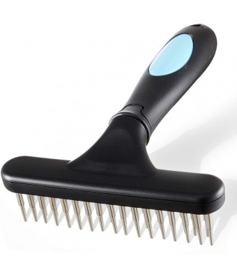 Amazon5stars Dog Comb - Stainless Steel Deshedding and Dematting Undercoat Rake  for Dogs, Cats and Rabbits  Double Row of Teeth  Reduces Shedding, Removes Mattes and Tangles