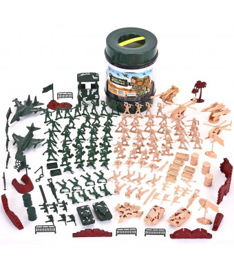 JOYIN Military Soldier Playset Army Men Play Bucket Army Action Figures Battle Group Deluxe Military Playset with Army Men, Aircrafts, Helicopters, Tanks with Bucket (164 Piece)