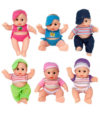 Liberty Imports Cute Lil Baby Doll Collection | Pack of 6 Assorted Mini Infant All Vinyl Dolls | Girls Toys Bulk Gift Bundle Party Favors Supplies (8 Inches Tall)