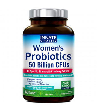 INNATE Vitality Women's Probiotics,50 Billion CFUs,17 Proven Strains, 60 Veggie Caps, Formulated with Prebiotics and Cranberry Extract,Non-GMO, Supports Vaginal, Digestive and Immune Health