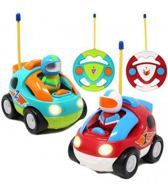 JOYIN 2 Pack Cartoon RC Race Car Radio Remote Control with Music and Sound Toy for Baby, Toddler, Kids and Children Cars, School Classroom Prize, 2 Year Old Easter Basket Stuffer Fillers