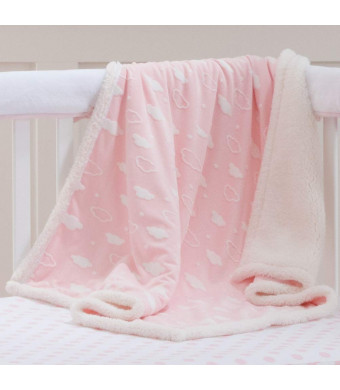 American Baby Company Heavenly Soft Sherpa/Chenille Receiving Blanket for Girls, 3D Pink Cloud, 30" x 35"