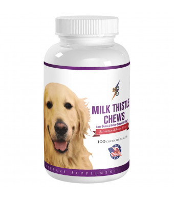 Best Milk Thistle for Dogs Liver Support and Detoxification Supplement - Promotes Natural Hepatic Liver Health - 100 Chewable Tablets (Salmon and Bacon Flavor)