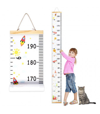 Wall Ruler Growth Chart Wood and Canvas | Baby Growth Chart for Boys and Girls | Space-Inspired Cartoon Patterns | Ready to Hang | 79 Inches x 7.9 Inches | Great for Nurseries, Bedrooms, Wall Decor