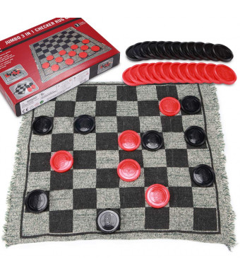 Giant Checkers and Super Tic Tac Toe Game Rug for Kids, Boys, and Girls, 1214 Inches 3 in 1 Reversible Jumbo Floor Mat with Huge Pieces and Free Storage Bag, Best for Fun Party and Gift for Birthdays