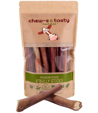 Chew-eandTasty Premium Grade  6-inch Bully Sticks Dog Treats (8 Pack-Jumbo/Extra Tick) 100% All Natural Free-Range Less Odor Grass-Fed Beef Dog Chews USDA and FDA Certified