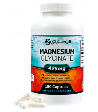 Premium Magnesium Glycinate 425mg - 180 Non-Laxative Vegan Capsules, High Absorption and Bioavailable Caps for Tension, Muscle Cramps, Stress Relief and Sleep | Non GMO Chelated Bisglycinate Supplement