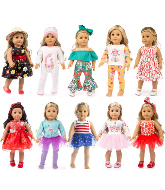 ZQDOLL 19 pcs Girl Doll Clothes Gift for 18-inch Doll Clothes and Accessories, Including 10 Complete Sets of Clothing