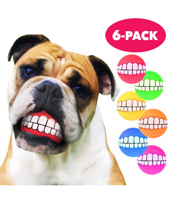 HAWWWY Funny Dog Balls  6 Pack  Squeaky Dog Toys - Smile Teeth Dog Ball  Durable Long Lasting Thermo Plasticized Rubber  Nontoxic Eco Friendly Dog Safe