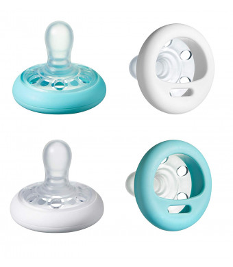 Tommee Tippee Closer To Nature Soother Pacifier - BPA-free, Breast-Like Shape - White and Ice Blue - 0-6 months, 4 count