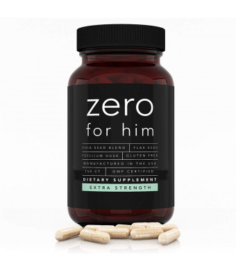 Extra Strength Zero for Him 150 Caps, Dietary Fiber Supplement, 1500mg Vegan Fiber Pills, Chia, Flax Seed and Psyllium Husk Fiber Capsules with Aloe Extract, Daily Fiber Digestive Supplements for Men
