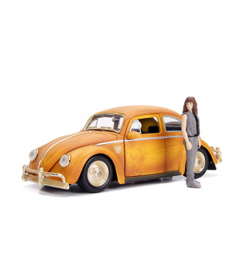 Jada Toys Transformers Bumblebee Volkswagen Beetle Die-cast Car, 1:24 Scale Vehicle and 2.75" Charlie Collectible Metal Figurine