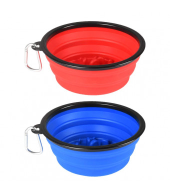 Guardians Large Collapsible Dog Bowls, 34oz Portable Foldable Water Bowls Food Dishes with Carabiner Clip for Travel, 2 Pack