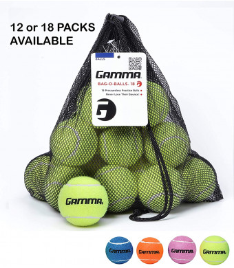 Gamma Bag of Pressureless Tennis Balls  12 or 18 Count, 4 Colors Available, Sturdy and Reuseable Mesh Bag with Drawstring for Easy Transport - Bag-O-Balls for All Court Types, Premium Performance